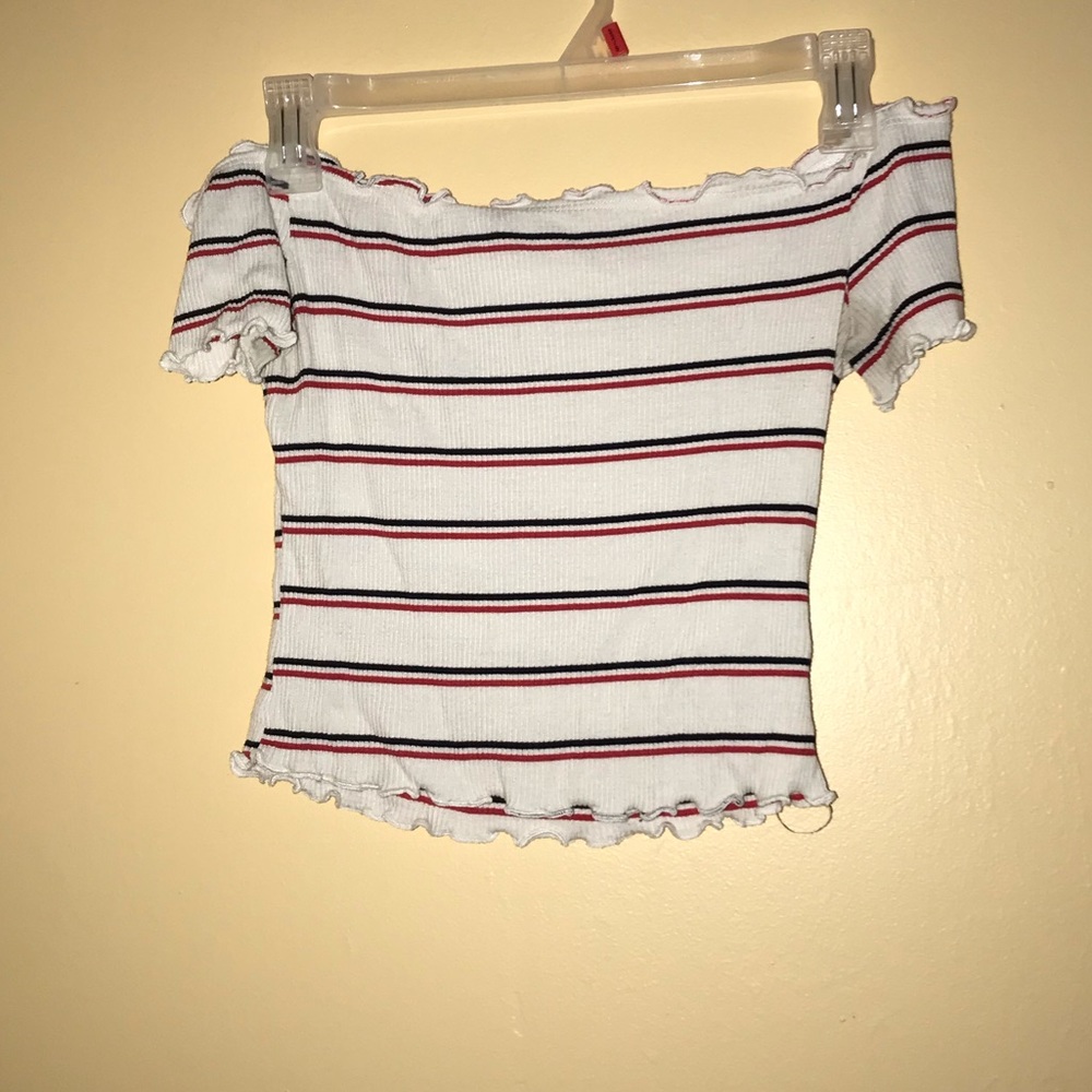 Striped off the shoulder cropped tee
